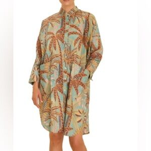 Powder OVERSIZED SHIRT DRESS PATTERNED PALMS WOMEN SIZE XXL